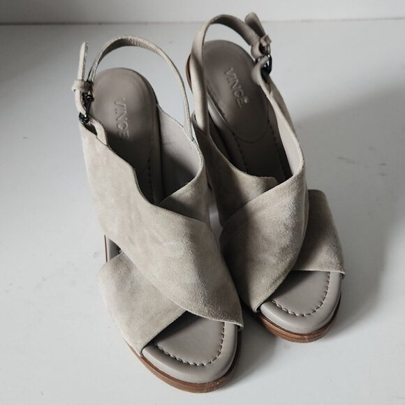 VINCE | Helena Sling Crisscross Suede Sandals in Gray Size 8M - Picture 4 of 7
